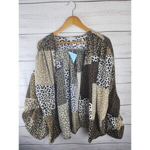 NEW Hayden Patchwork Leopard Print Open Cardigan Small